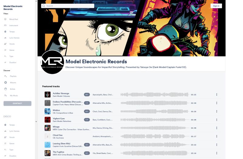 Model Electronic Music Catalog for Sync Licensing